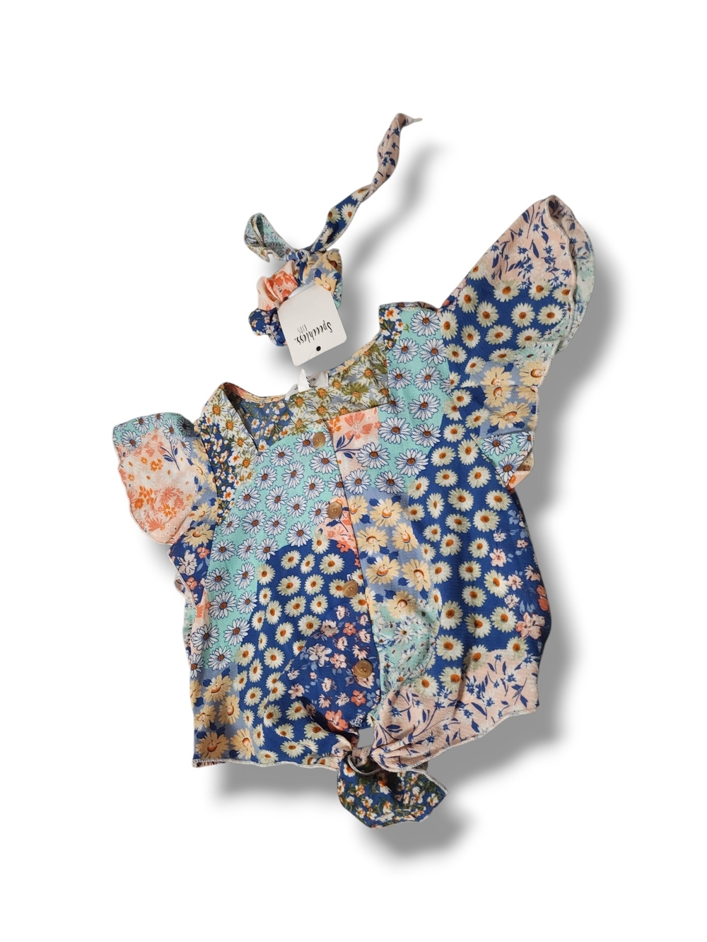 Speechless Blue Multi Floral Patchwork Top with Matching Headband